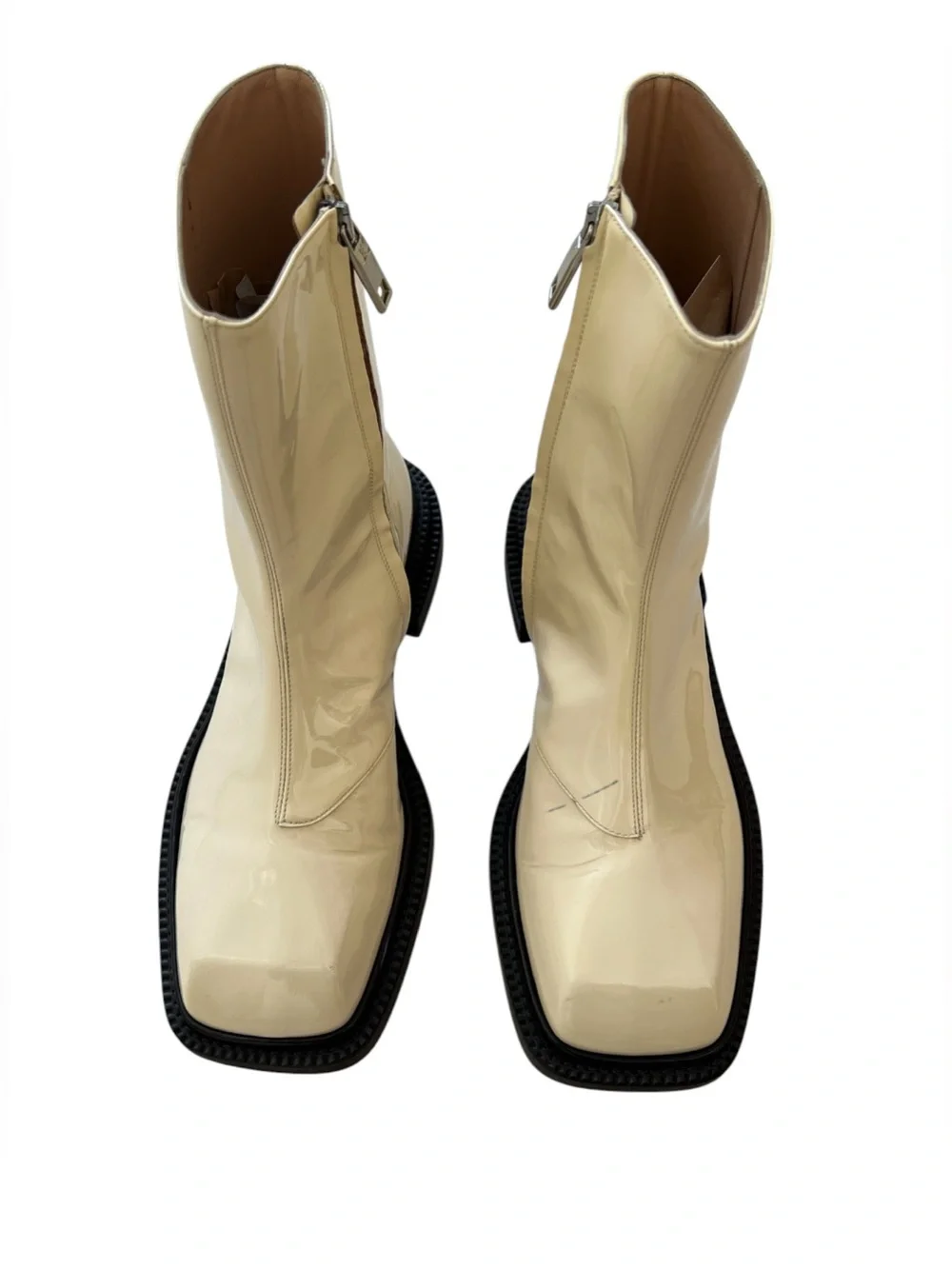 Sportmax by Max Mara Aiello Patent Leather Ankle Boots Ivory Shoes IT 39 US 9